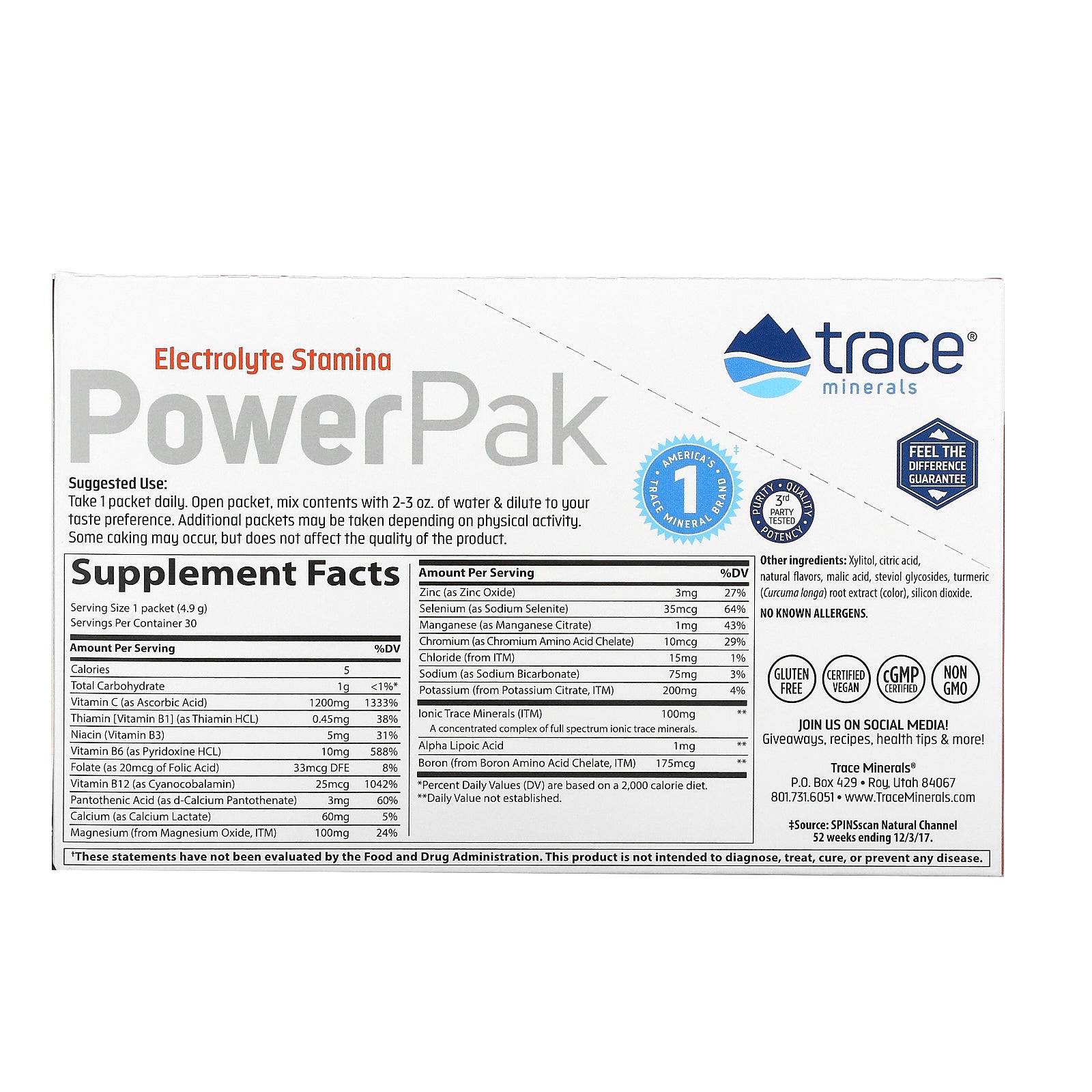 Trace Minerals Research, Electrolyte Stamina PowerPak, Sugar Free, Citrus, 30 Packets, 0.17 oz (4.9 g) Each
