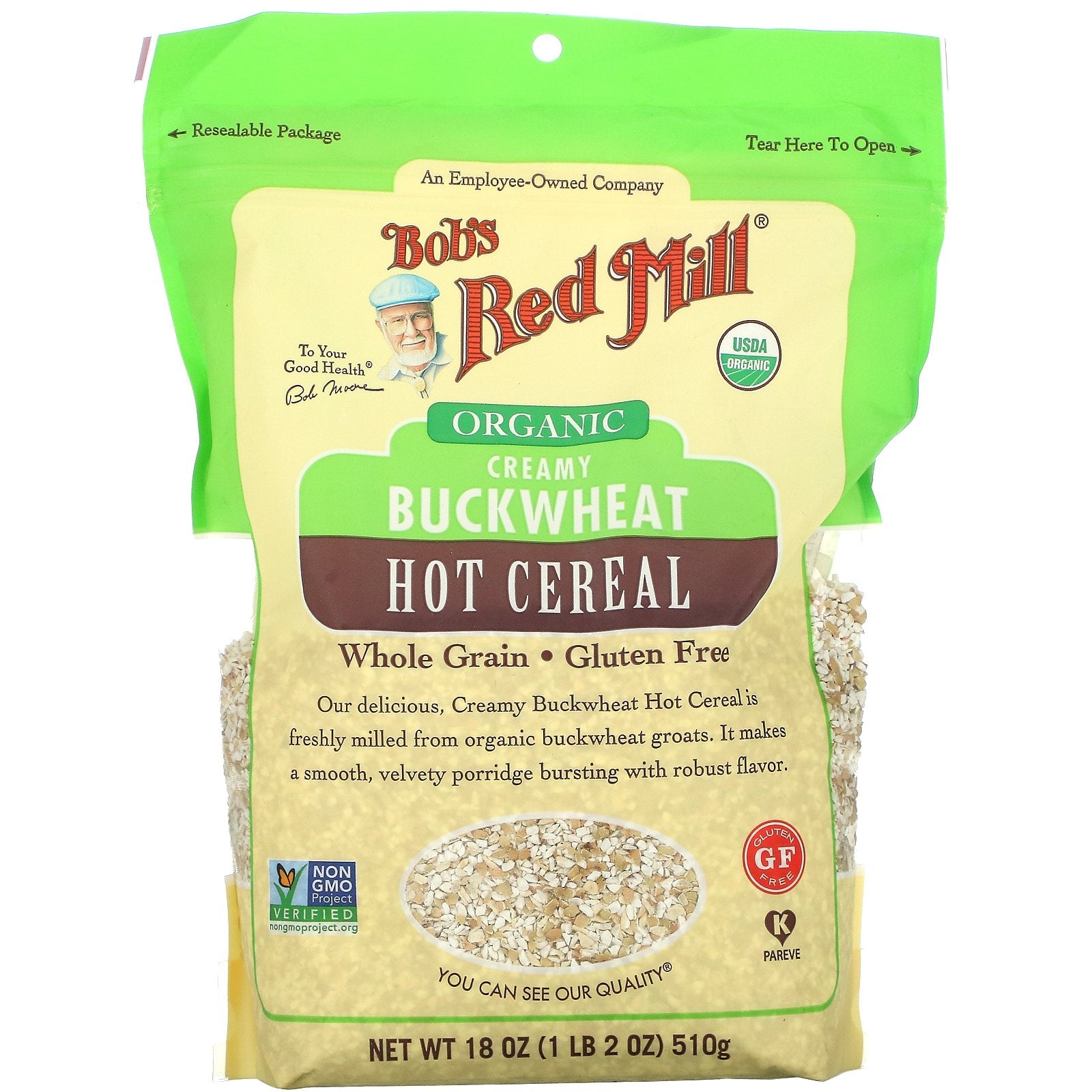 Bob's Red Mill, Organic Creamy Buckwheat Hot Cereal, Whole Grain, 18 oz (510 g)