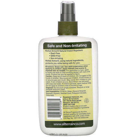 All Terrain, Herbal Armor, Natural Insect Repellent, Deet-Free Pump Spray, 8.0 fl oz (240 ml)