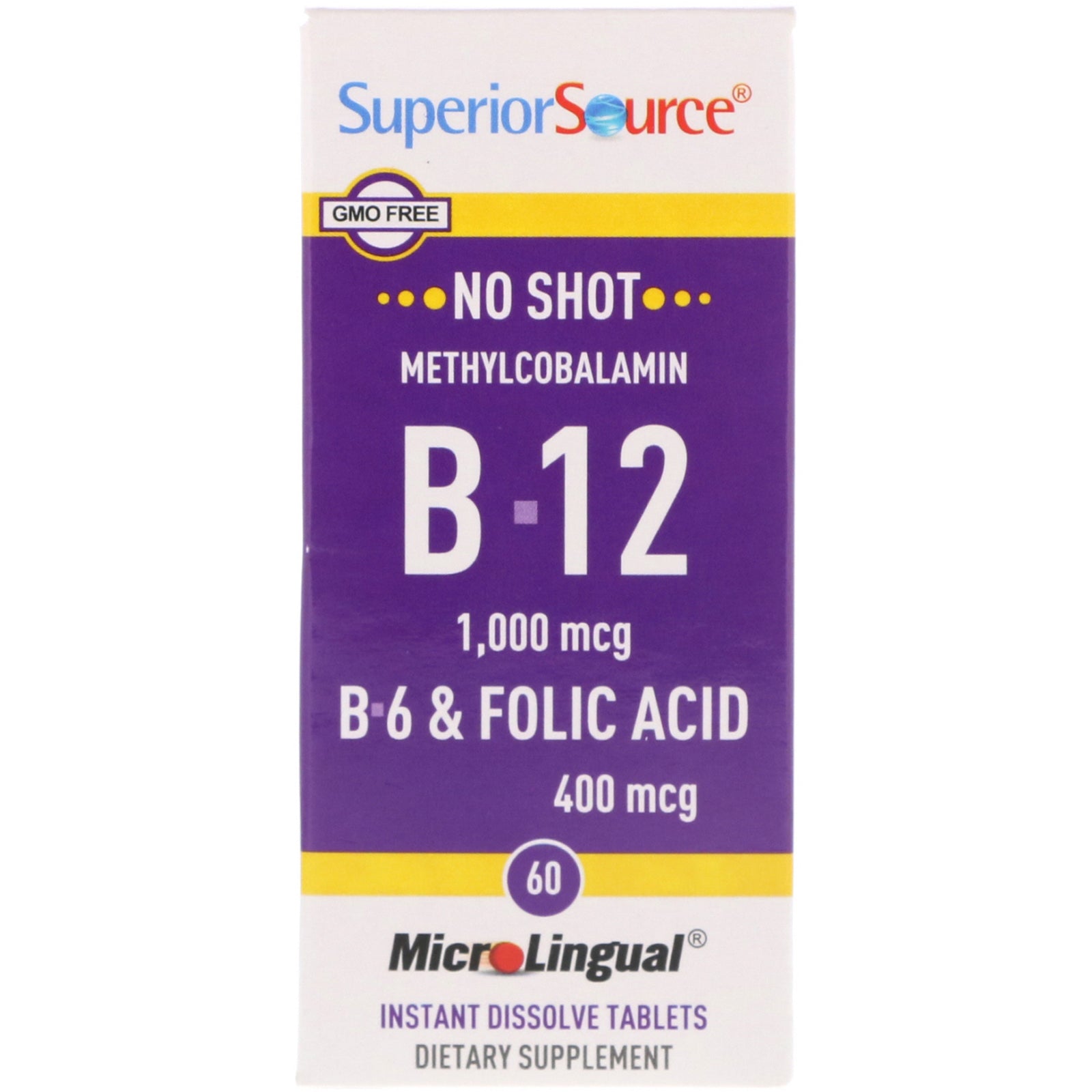 Superior Source, Methylcobalamin B-12, B-6 & Folic Acid, 1,000 mg/400 mg, 60 Tablets