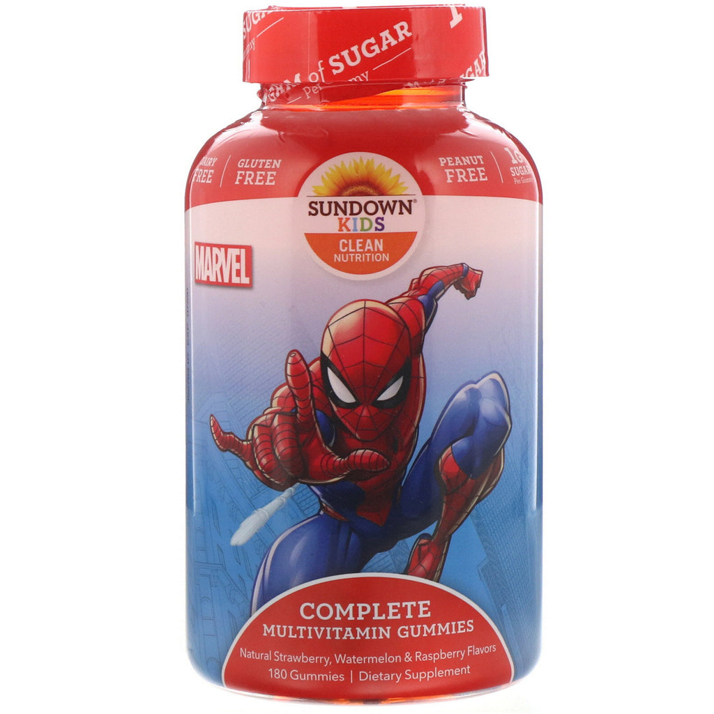 Sundown Naturals Kids, Complete Multivitamin Gummies, Marvel Spiderman, Natural Strawberry, Watermelon & Raspberry Flavors, 180 Gummies