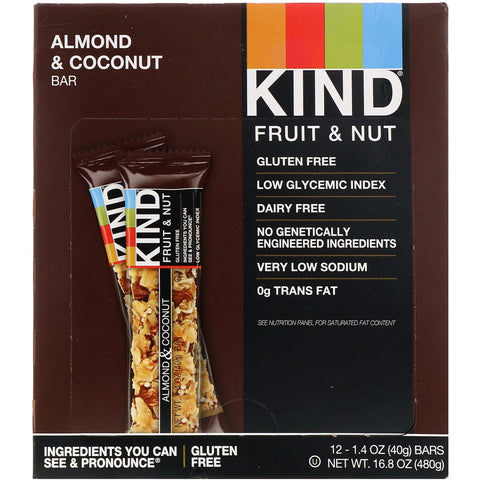 KIND Bars, Fruit & Nut Bar, Almond & Coconut, 12 Bars, 1.4 oz (40 g) Each