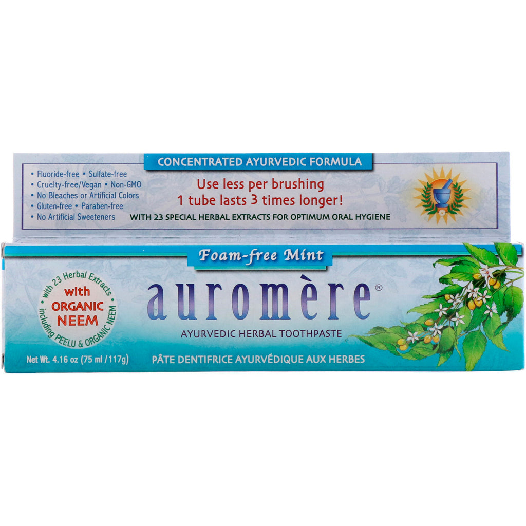 Auromere, Ayurvedic Herbal Toothpaste, Foam-Free,  Mint, 4.16 oz (117 g)