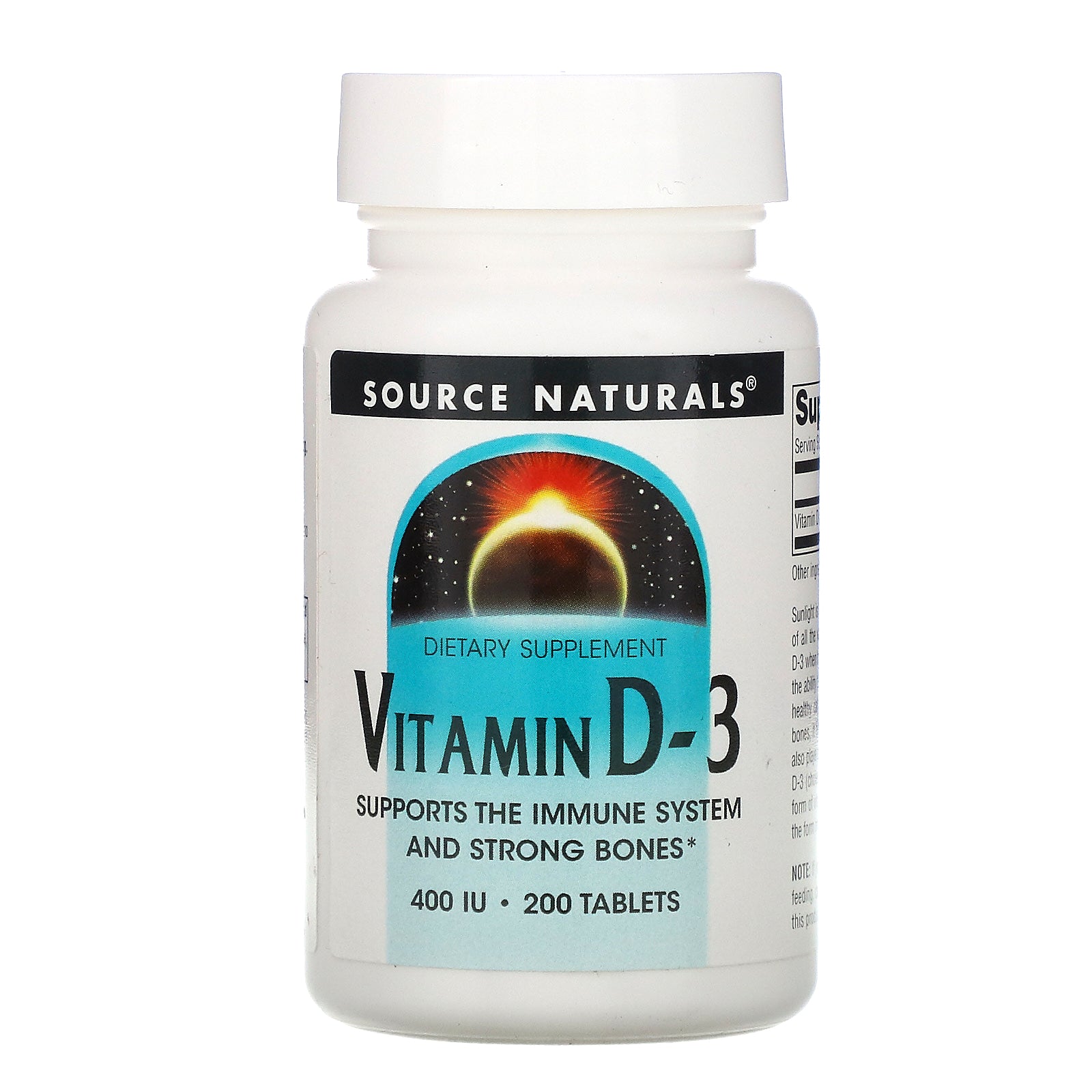 Source Naturals, Vitamin D-3, 400 IU, 200 Tablets