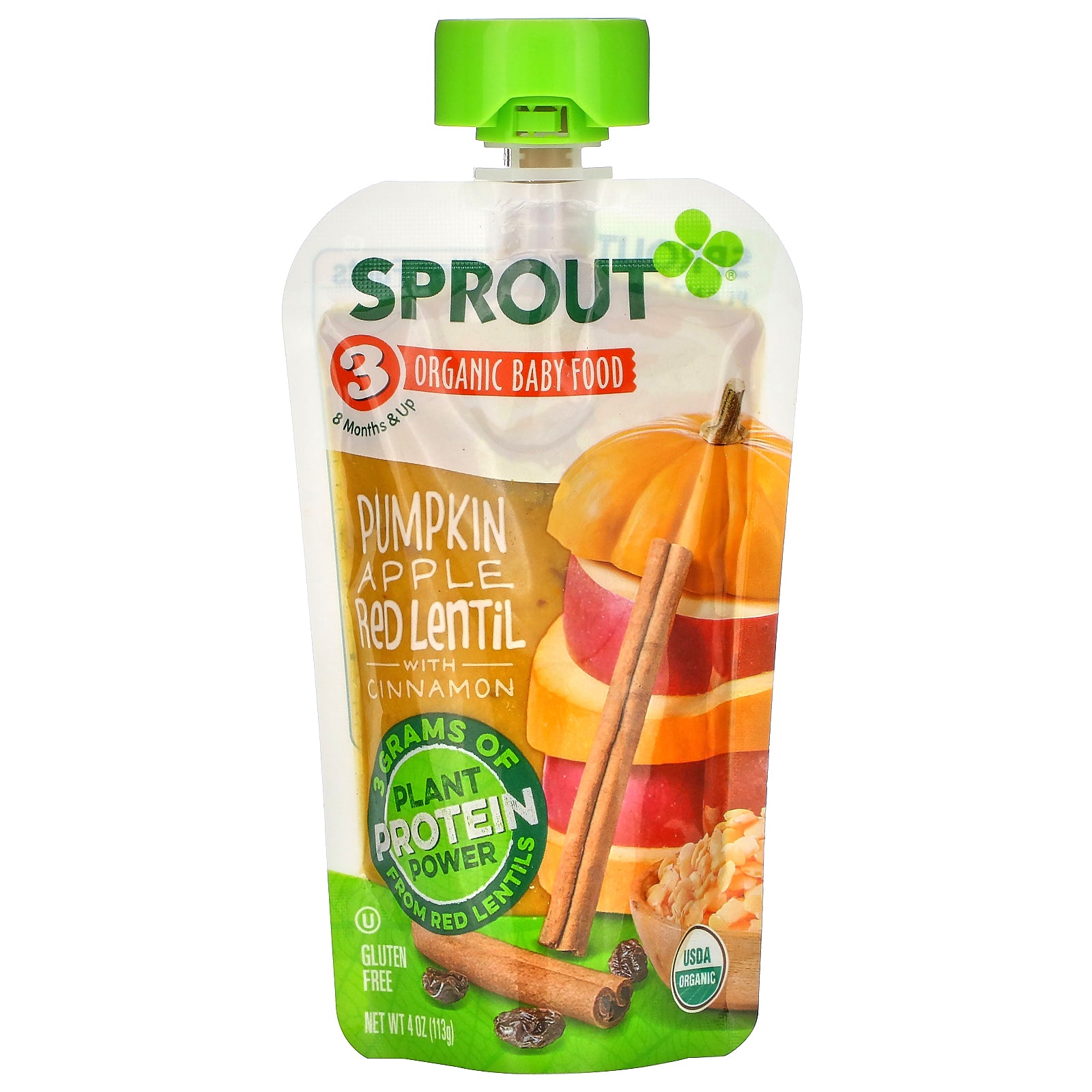 Sprout Organic, Baby Food, 8 Months & Up, Pumpkin, Apple, Red Lentil with Cinnamon, 4 oz (113 g)