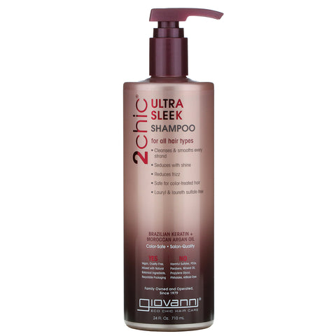 Giovanni, 2chic, Ultra-Sleek Shampoo, for All Hair Types, Brazilian Keratin & Argan Oil, 24 fl oz (710 ml)