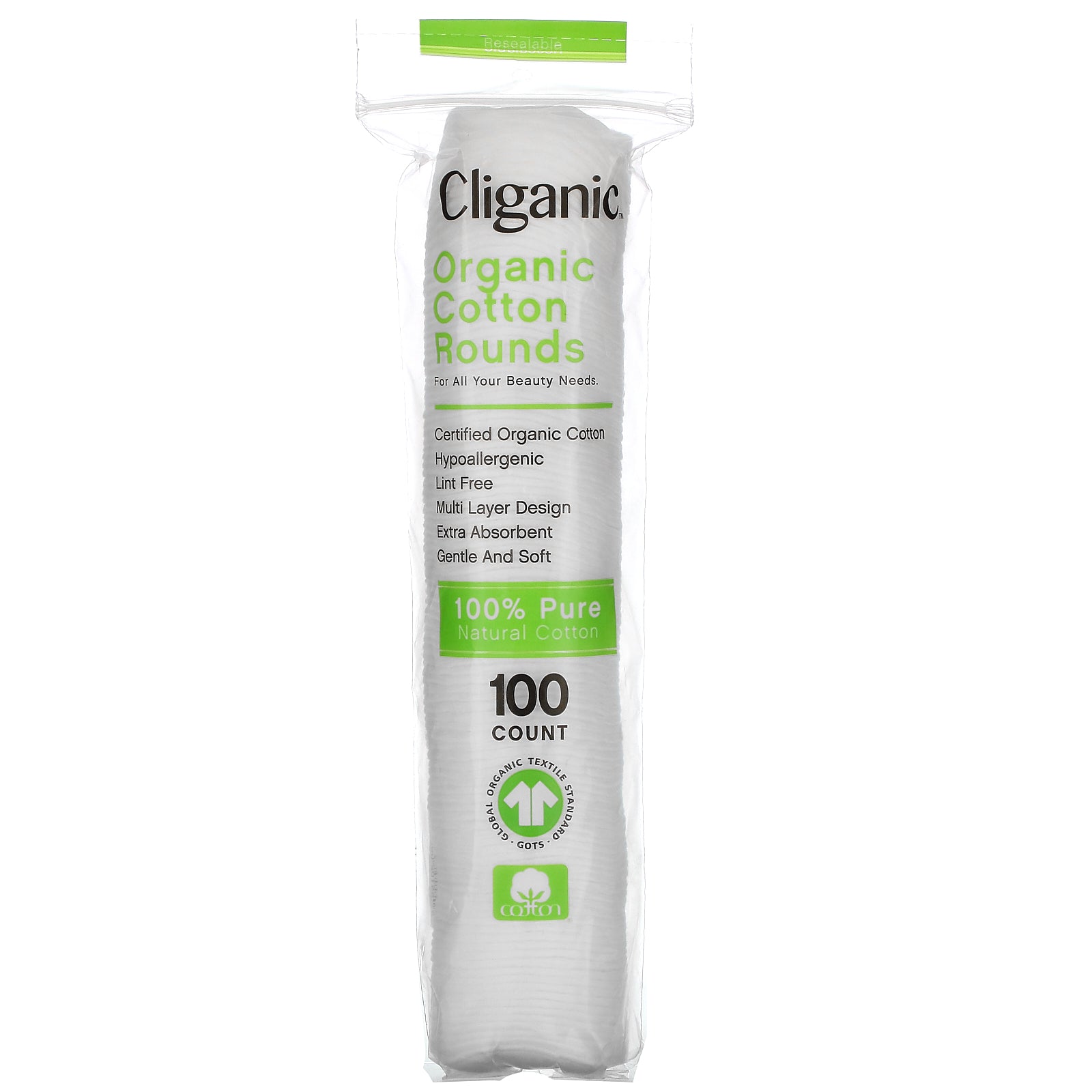 Cliganic, Organic Cotton Rounds, 100 Count