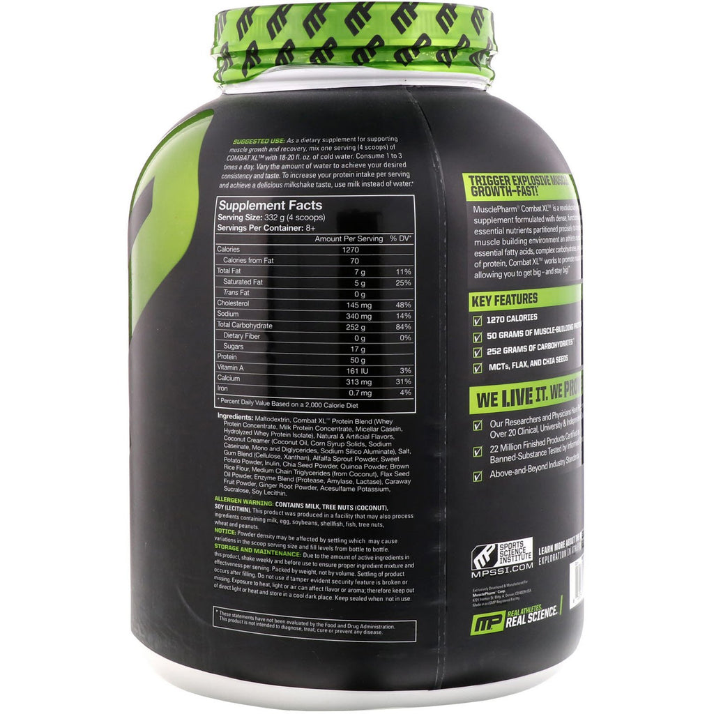 MusclePharm, Combat XL Mass Gainer, Vanilla, 6 lbs (2722 g)