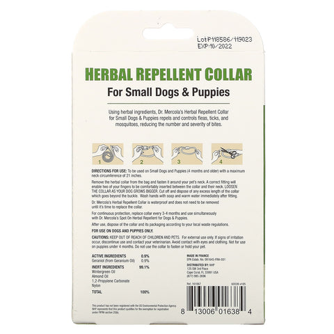 Dr. Mercola, Herbal Repellent Collar, For Small Dogs & Puppies, One Collar, 0.7 oz (19.85 g)