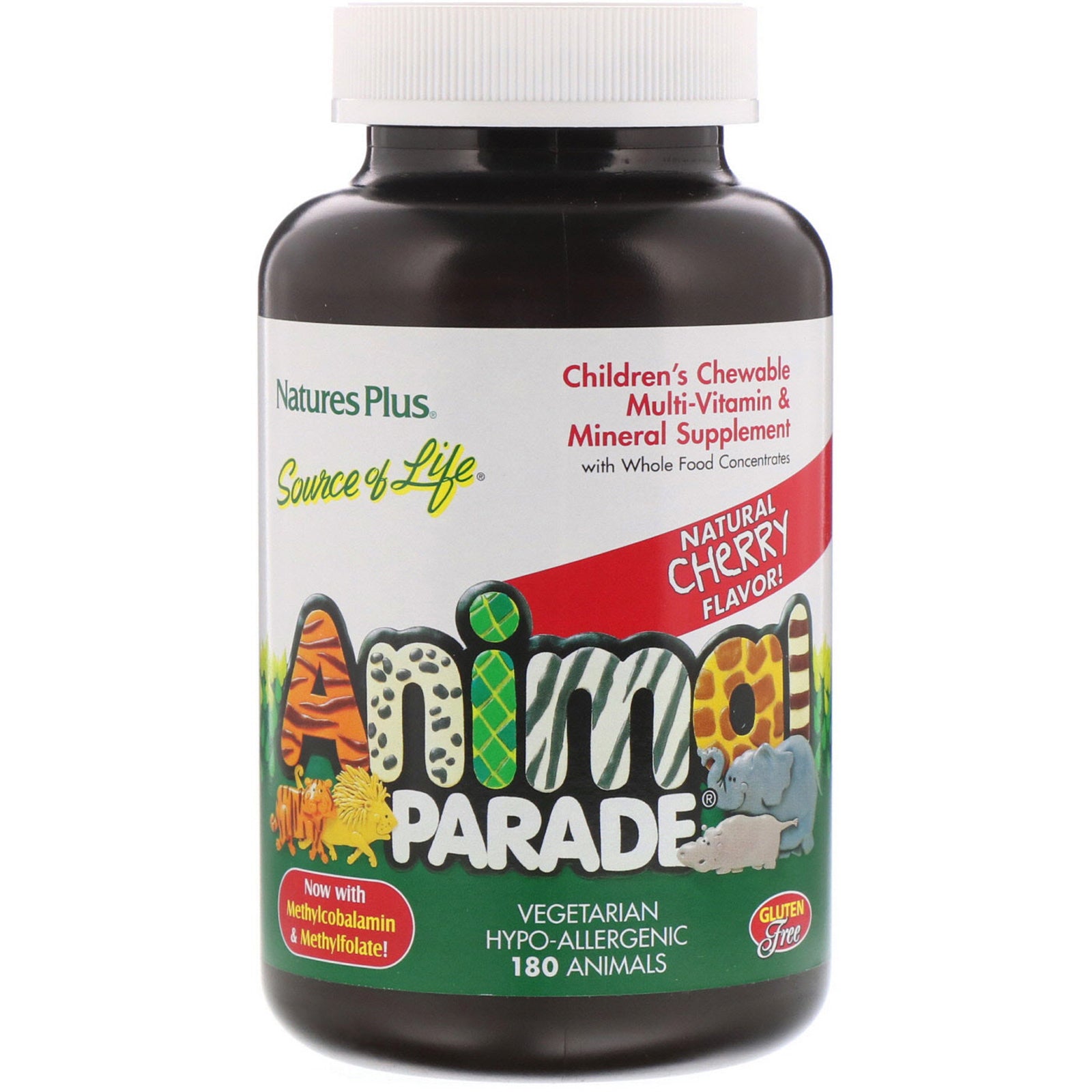 Nature's Plus, Source of Life, Animal Parade, Children's Chewable Multi-Vitamin and Mineral Supplement, Natural Cherry Flavor, 180 Animals