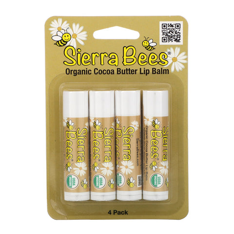 Sierra Bees,  Lip Balms, Cocoa Butter, 4 Pack, .15 oz (4.25 g) Each
