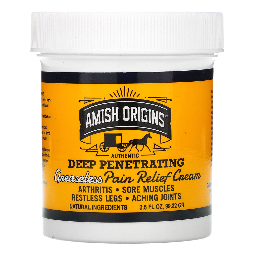 Amish Origins, Deep Penetrating, Greaseless Pain Relief Cream, 3.5 fl oz (99.22 g)