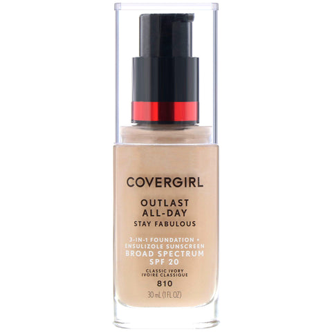 Covergirl, Outlast All-Day Stay Fabulous, 3-in-1 Foundation, 810 Classic Ivory, 1 fl oz (30 ml)