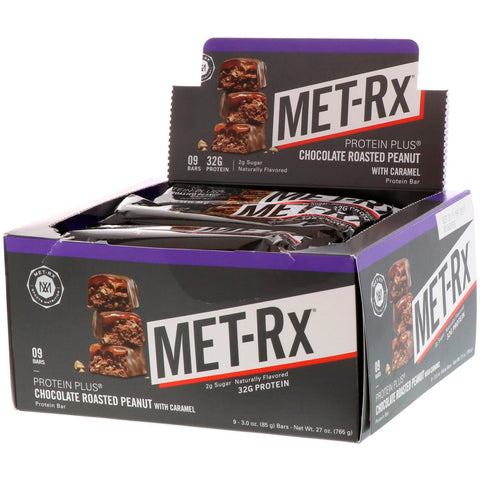 MET-Rx, PROTEIN PLUS Bar, Chocolate Roasted Peanut with Caramel, 9 Bars, 3.0 oz (85 g) Each