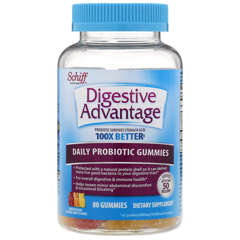 Schiff, Digestive Advantage, Daily Probiotic Gummies, Natural Fruit Flavors, 80 Gummies