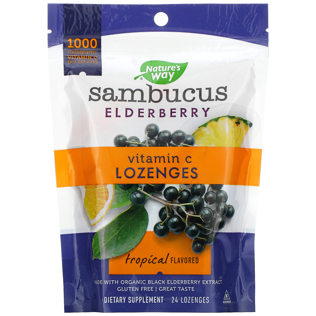 Nature's Way, Sambucus Elderberry, Vitamin C Lozenges, Tropical Flavored, 24 Lozenges