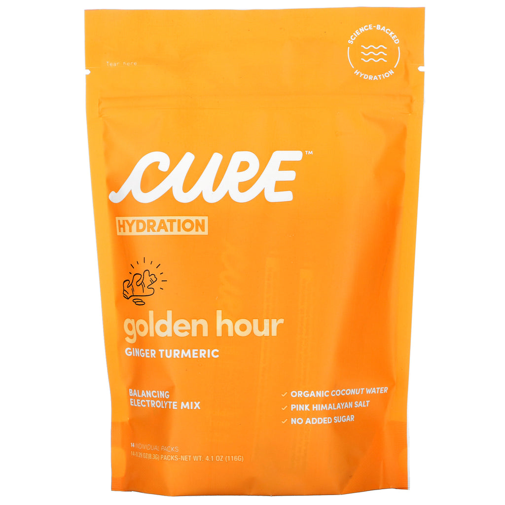Cure Hydration, Hydration Mix, Golden Hour Ginger Turmeric, 14 Packs, 0.29 oz (8.3 g) Each