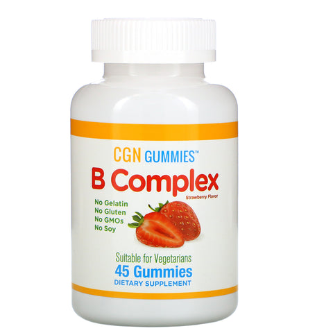 California Gold Nutrition, B Complex Gummies, No Gelatin, No Gluten, Natural Strawberry Flavor, 45 Gummies