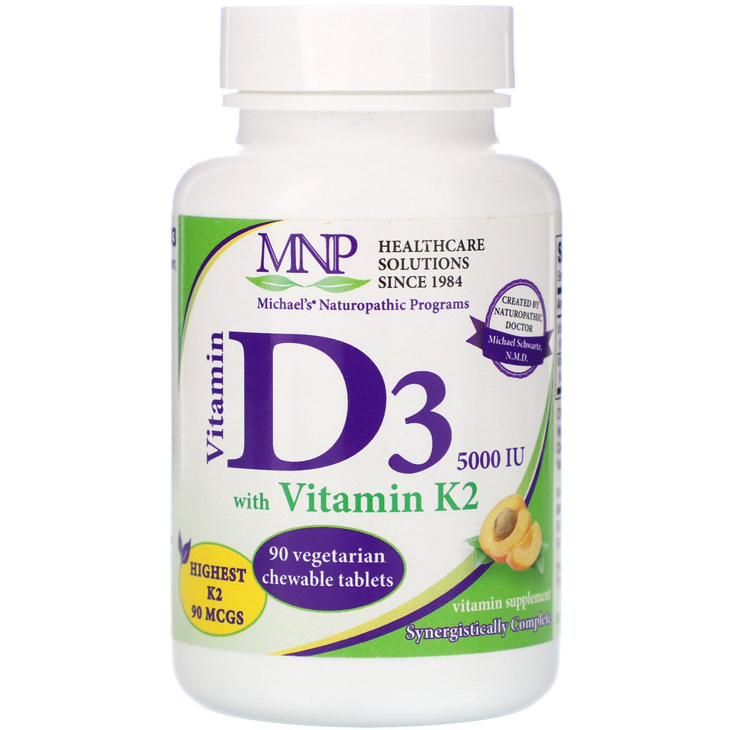 Michael's Naturopathic, Vitamin D3 with Vitamin K2, Natural Apricot Flavor, 125 mcg (5,000 IU), 90 Vegetarian Chewable Tablets