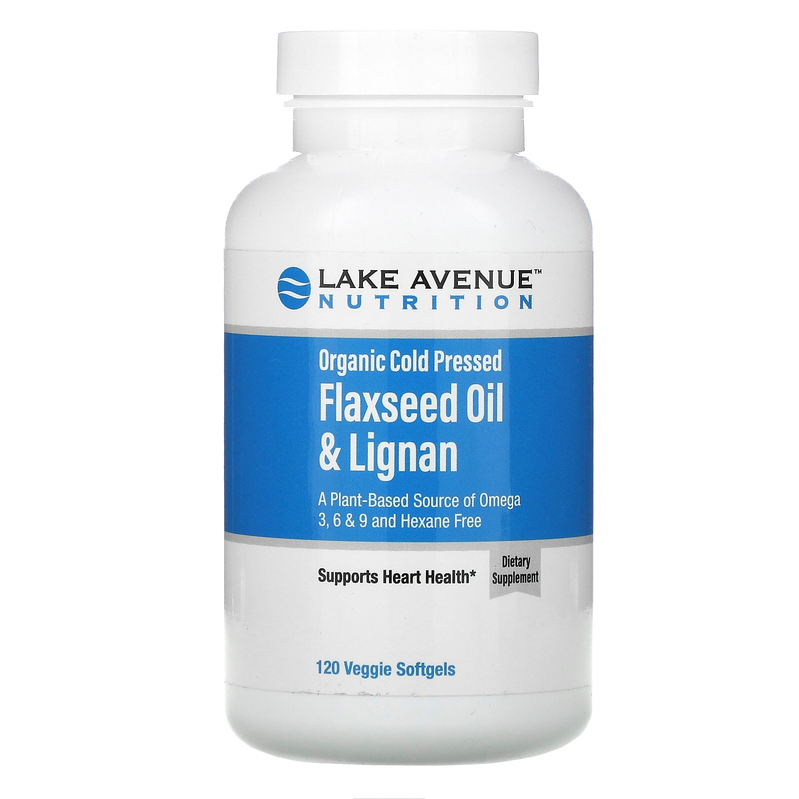 Lake Avenue Nutrition, Organic Cold Pressed Flaxseed Oil & Lignan, Hexane Free, 120 Veggie Softgels