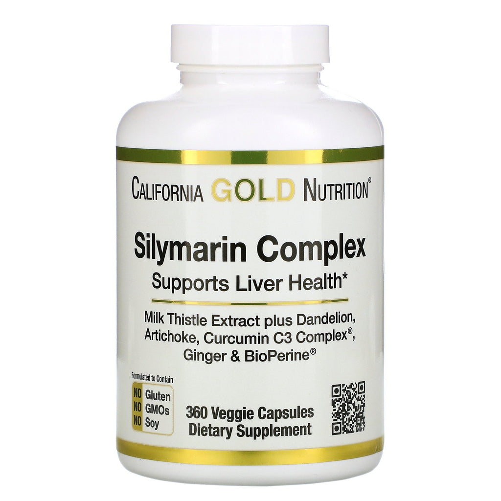 California Gold Nutrition, Silymarin Complex, Liver Health, Milk Thistle, Curcumin, Artichoke, Dandelion, Ginger, Black Pepper, 360 Veggie Capsules