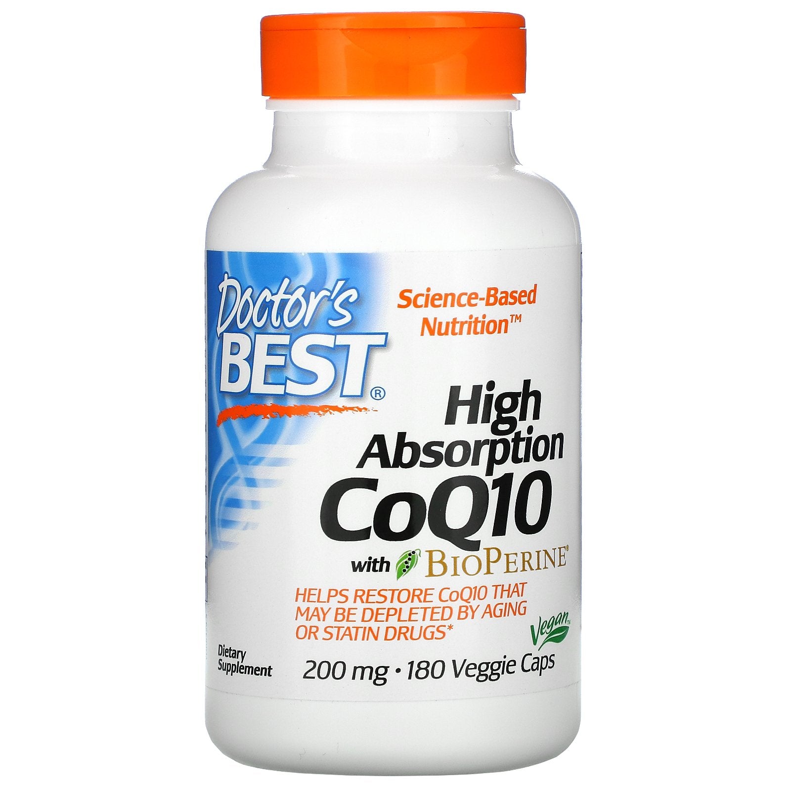 Doctor's Best, High Absorption CoQ10 with BioPerine, 200 mg, 180 Veggie Caps