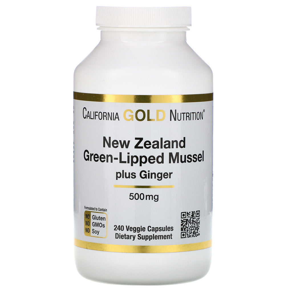 California Gold Nutrition, New Zealand, Green-Lipped Mussel Plus Ginger, Joint Health Formula, 500 mg, 240 Veggie Caps