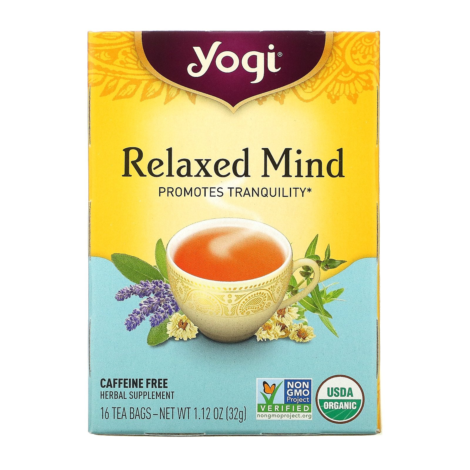 Yogi Tea, Relaxed Mind, Caffeine Free, 16 Tea Bags, 1.12 oz (32 g)