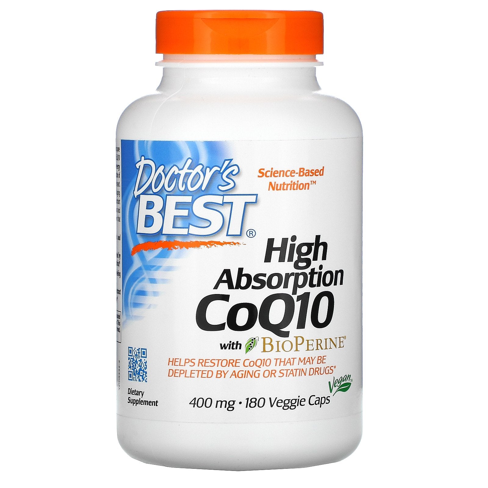 Doctor's Best, High Absorption CoQ10 with BioPerine, 400 mg, 180 Veggie Caps