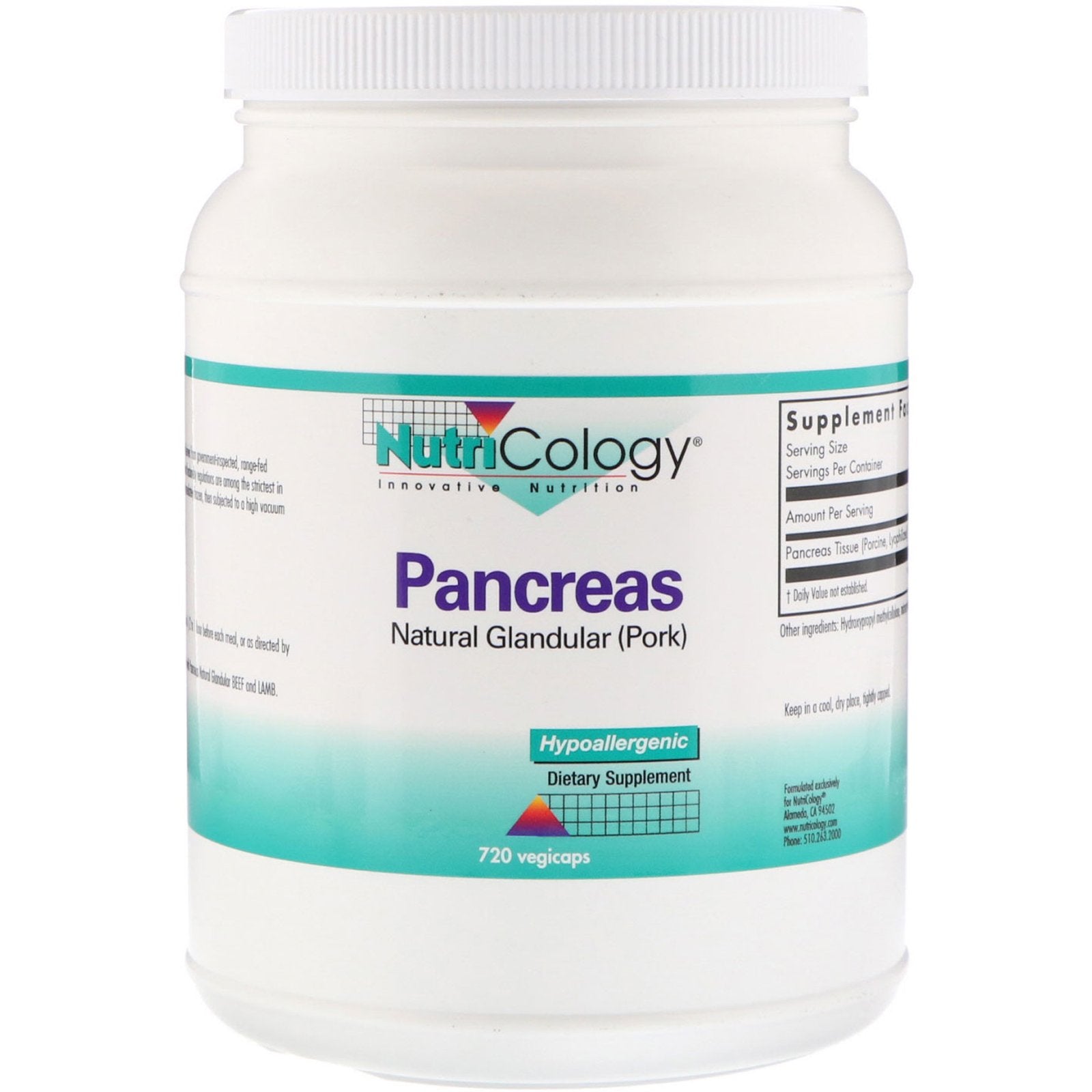 Nutricology, Pancreas, Natural Glandular (Pork), 720 Vegicaps