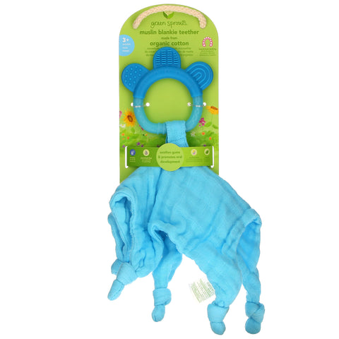 Green Sprouts, Muslin Blankie Teether, 3+ Months, Aqua, 1 Count