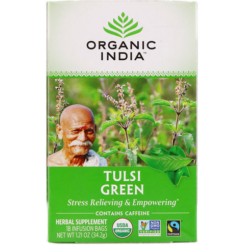 Organic India, Tulsi Tea, Green, 18 Infusion Bags, 1.21 oz (34.2 g)