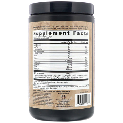 Dr. Axe / Ancient Nutrition, Keto Cocoa, Ancient Energy Elixir, 8.39 oz (238 g)