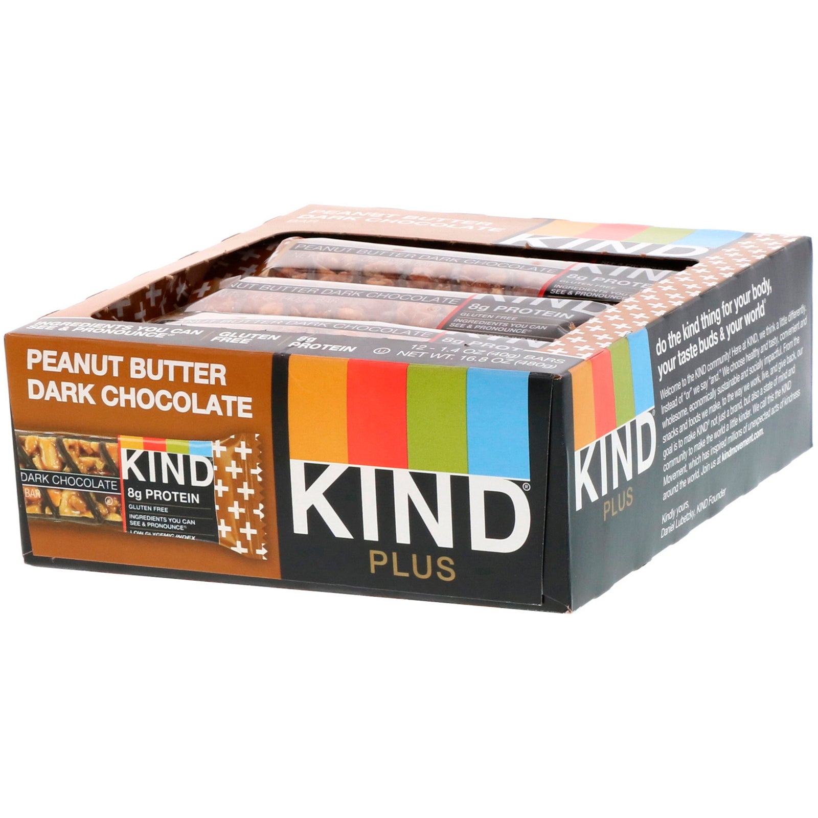 KIND Bars, Kind Plus, Peanut Butter Dark Chocolate Bar, 12 Bars, 1.4 oz (40 g) Each