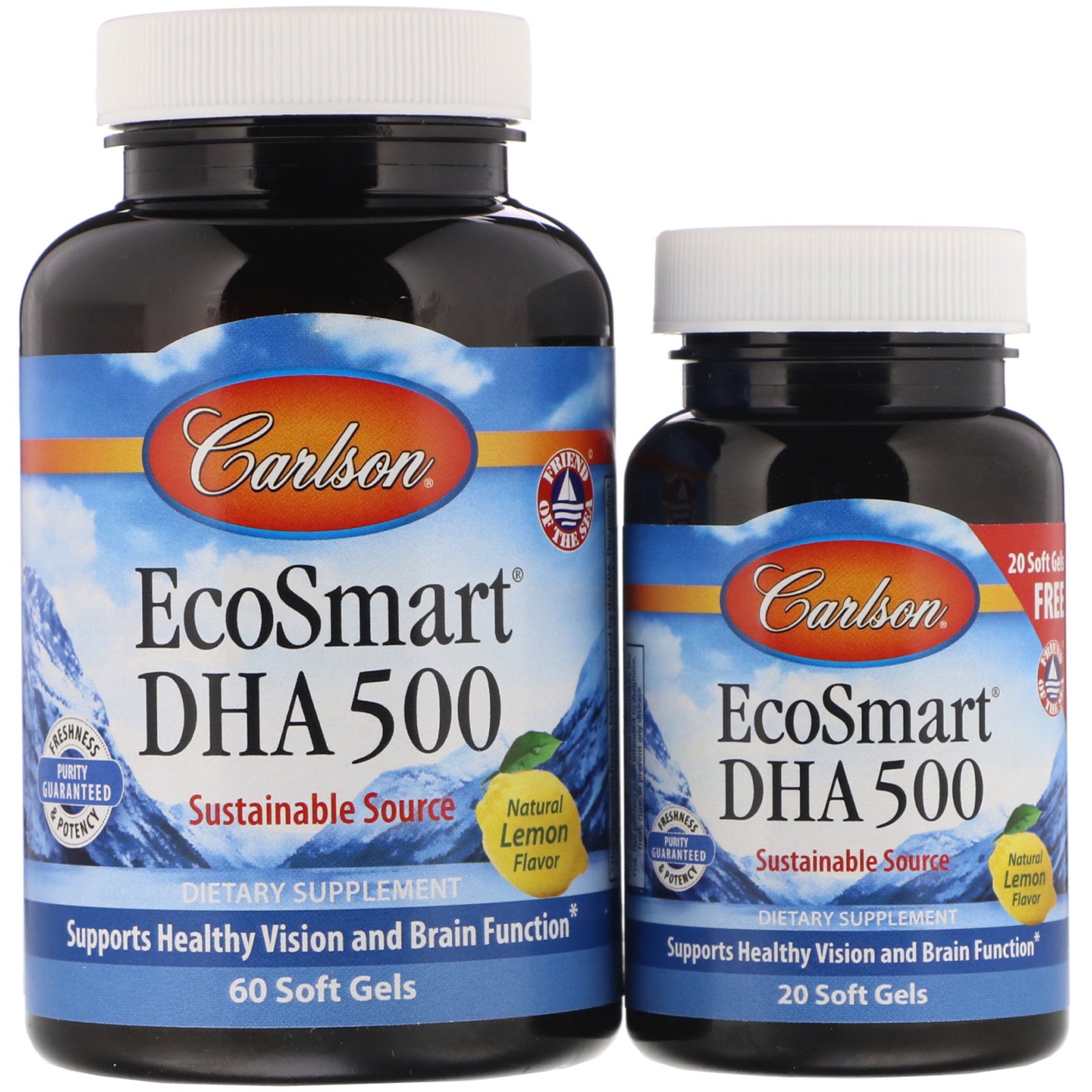 Carlson Labs, EcoSmart DHA, Natural Lemon Flavor, 60 Soft Gels + Free 20 Soft Gels