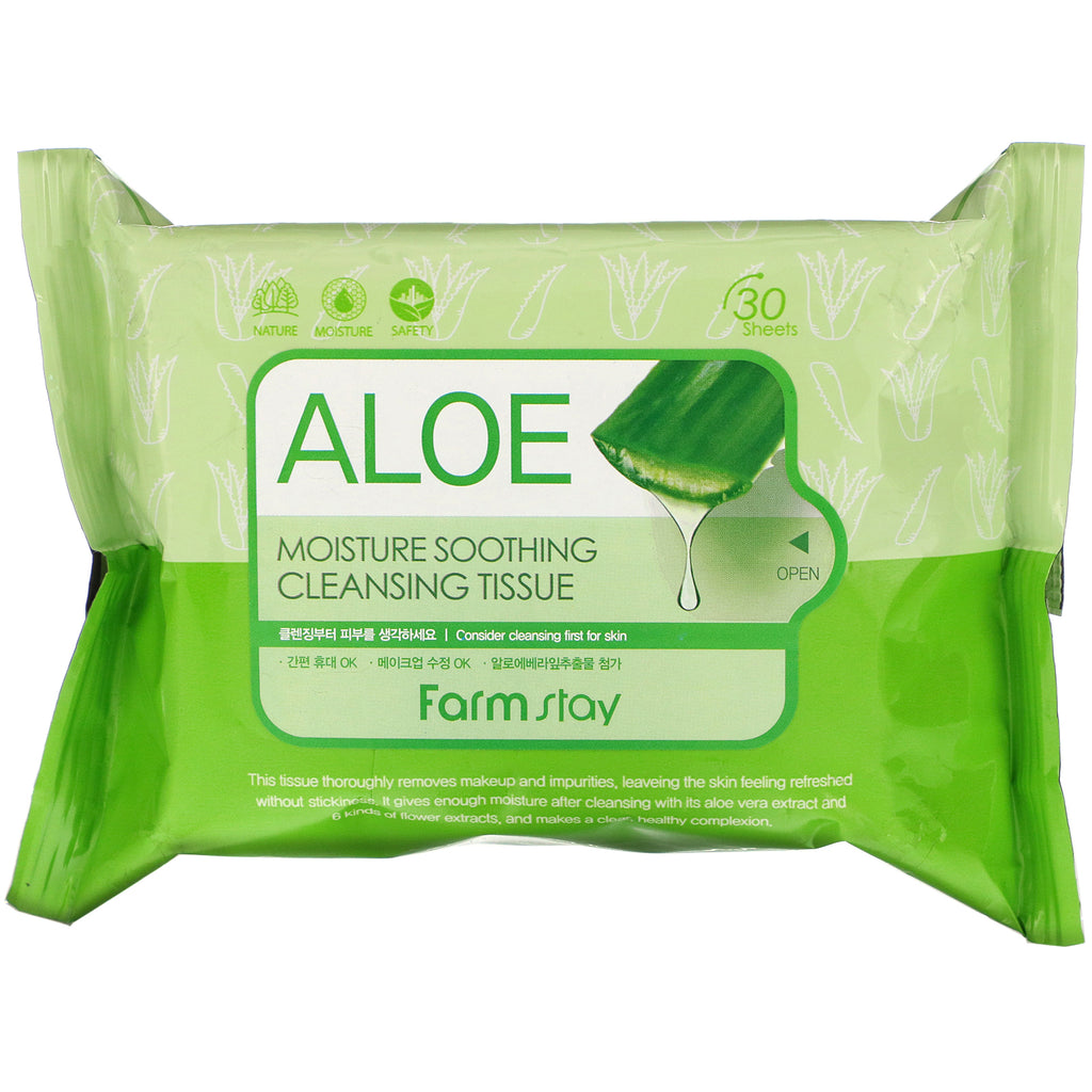 Farmstay, Aloe Moisture Soothing Cleansing Tissue, 30 Sheets, 120 ml