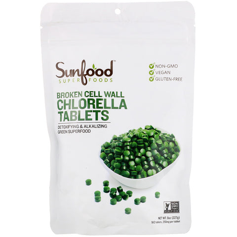 Sunfood, Broken Cell Wall Chlorella Tablets, 250 mg, 912 Tablets, 8 oz (227 g)