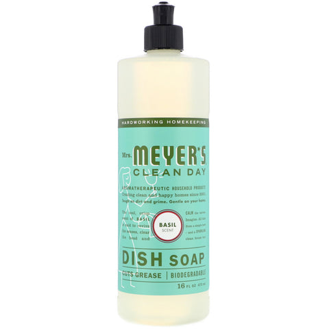 Mrs. Meyers Clean Day, Dish Soap, Basil Scent, 16 fl oz (473 ml)