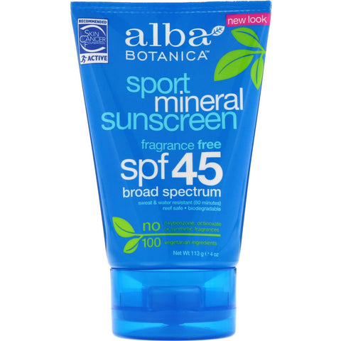 Alba Botanica, Sport Mineral Sunscreen, SPF 45, 4 oz (113 g)