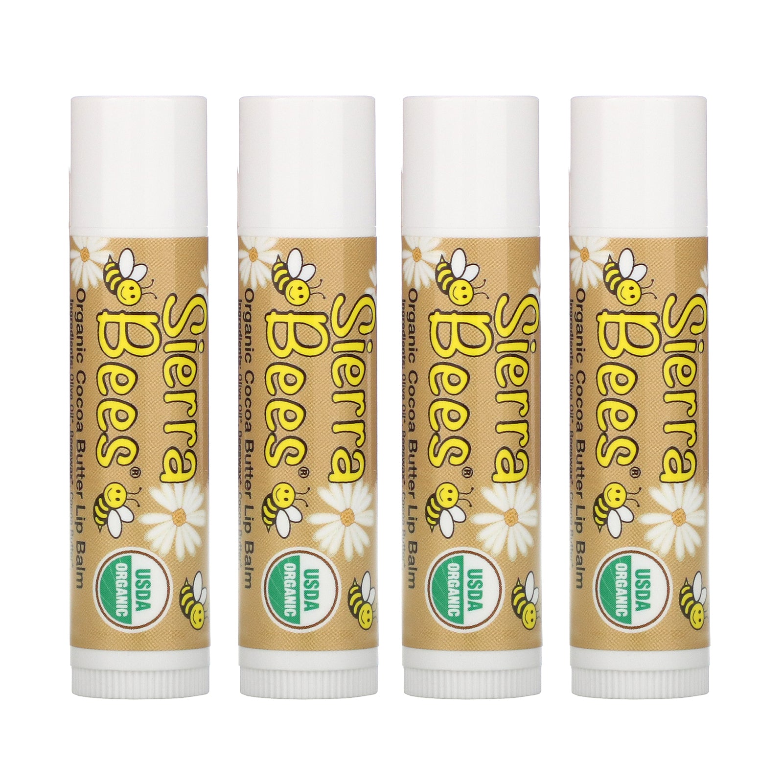 Sierra Bees, Organic Lip Balms, Cocoa Butter, 4 Pack, .15 oz (4.25 g) Each