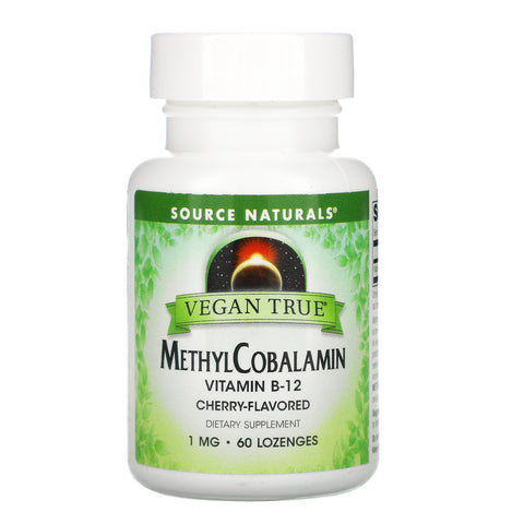 Source Naturals, Vegan True, MethylCobalamin Vitamin B-12, Cherry , 1 mg, 60 Lozenges