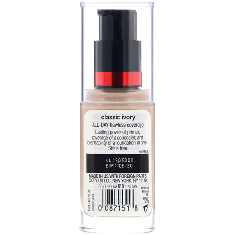 Covergirl, Outlast All-Day Stay Fabulous, 3-in-1 Foundation, 810 Classic Ivory, 1 fl oz (30 ml)