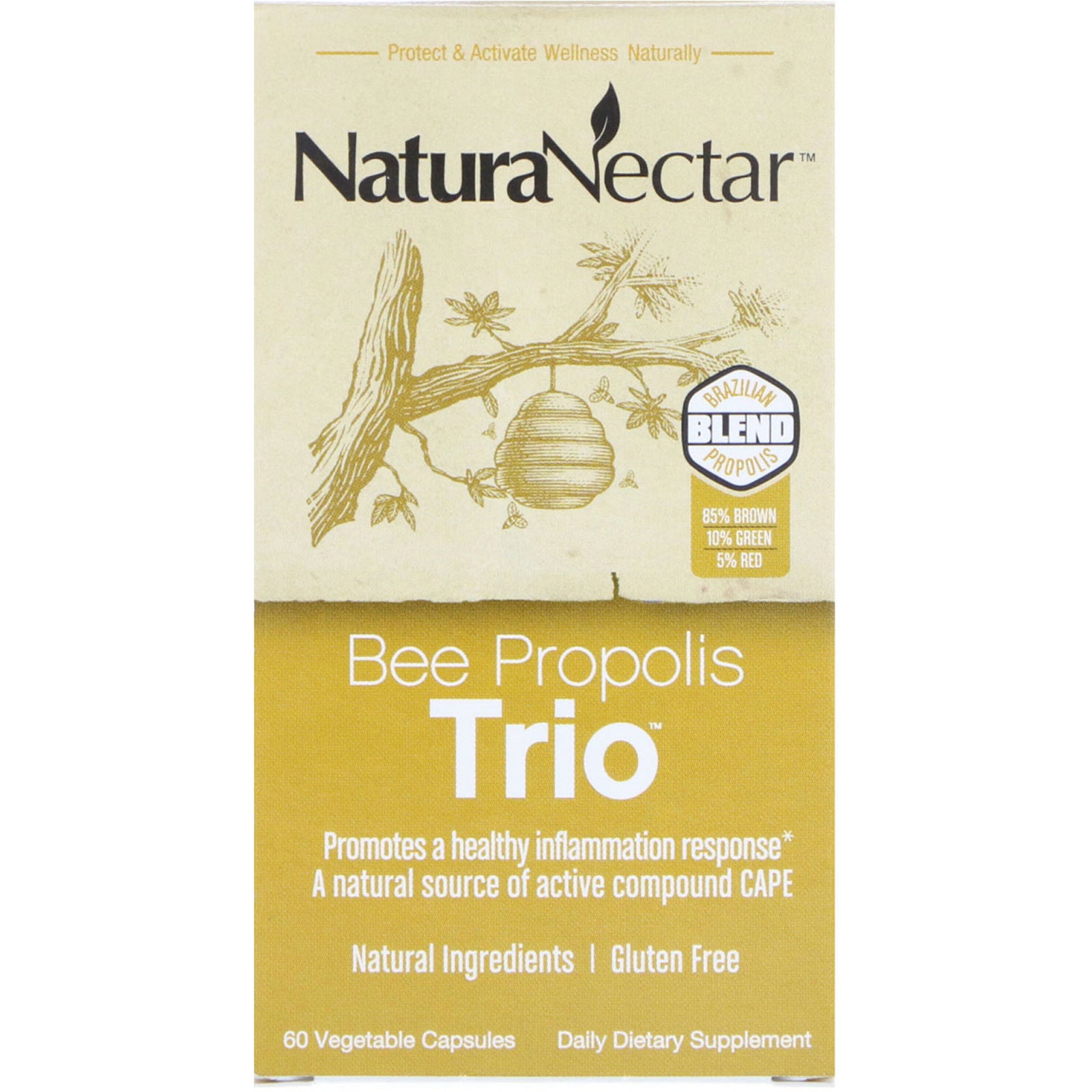 NaturaNectar, Bee Propolis Trio, 60 Vegetable Capsules