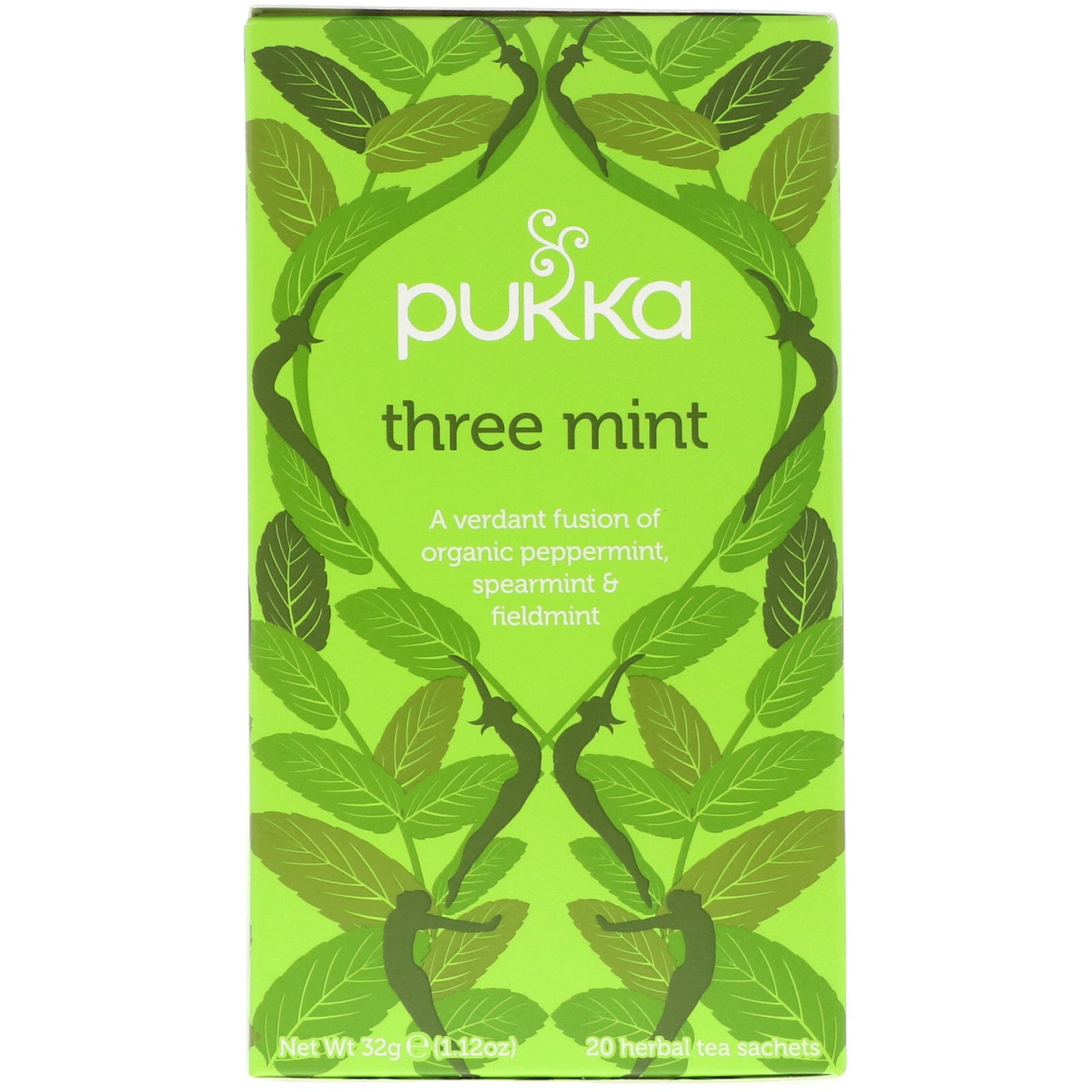 Pukka Herbs, Three Mint, Caffeine Free, 20 Herbal Tea Sachets, 1.12 oz (32 g)