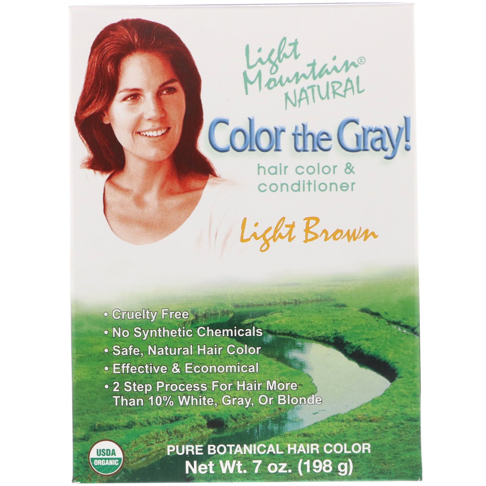 Light Mountain, Color the Gray! Natural Hair Color & Conditioner, Light Brown, 7 oz (198 g)