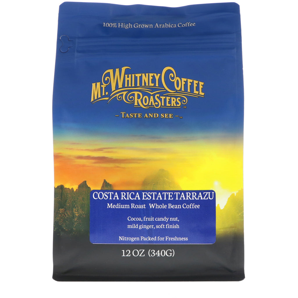 Mt. Whitney Coffee Roasters, Costa Rica Estate Tarrazu, Medium Plus Roast, Whole Bean Coffee, 12 oz (340 g)