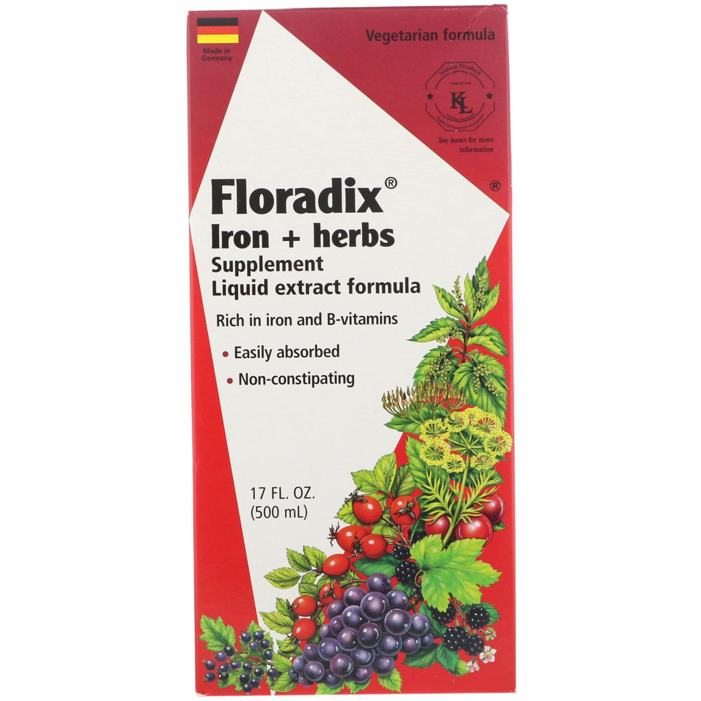 Flora, Floradix, Iron + Herbs Supplement, Liquid Extract Formula, 17 fl oz (500 ml)
