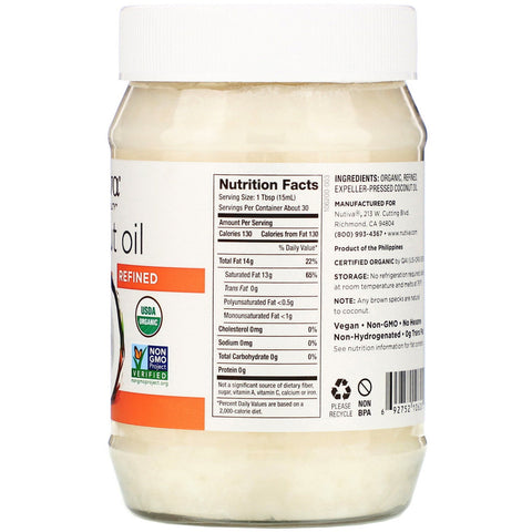 Nutiva,  Coconut Oil, Refined, 15 fl oz (444 ml)