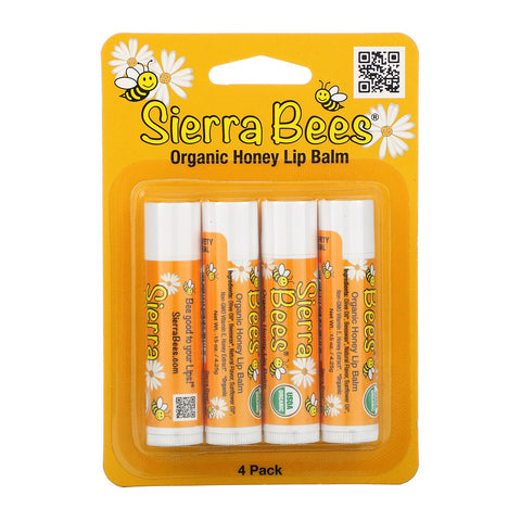 Sierra Bees,  Lip Balms, Honey, 4 Pack, .15 oz (4.25 g) Each
