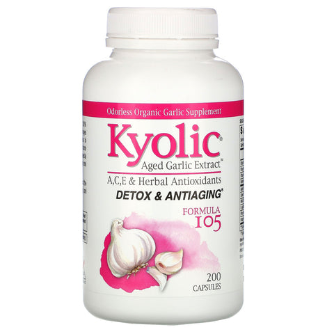 Kyolic, Aged Garlic Extract, Detox & Anti-Aging, Formula 105, 200 Capsules